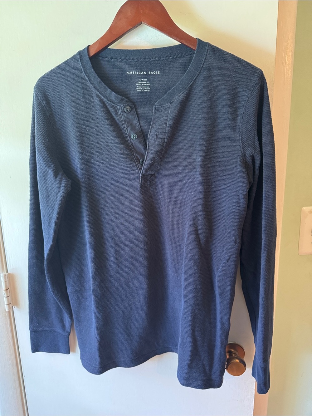 American Eagle Outfitters Navy Long-Sleeve Henley Shirt